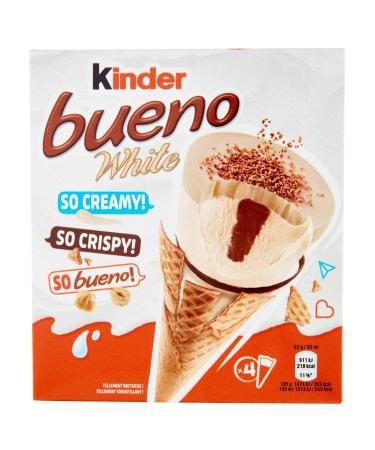 kinder bueno Ice White – Lot de 4 noisettes crémeuses en forme d'écureuil gaufré croustillant – Blanc glacé