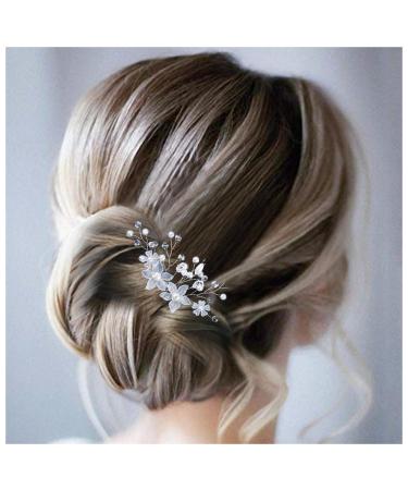 Allereya Crystal Pearl Wedding Hair Comb Barrette Rhinestone Pearl Flower Hair Comb Barrette Silver CZ Flower Bling Bridal French Pearl Head Comb Bride Hair Accessories for Women and Girls (Silver)