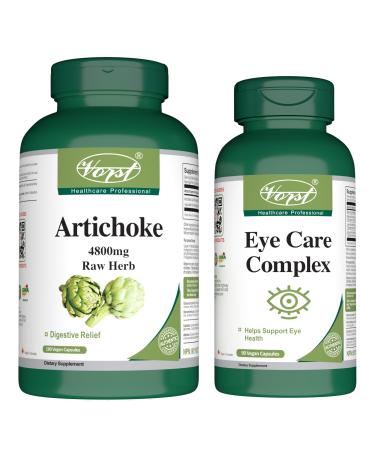 VORST Artichoke 180 Vegan Capsules & Eye Care Complex 90 Vegan Capsules (Combo Bundle 2 Bottles)