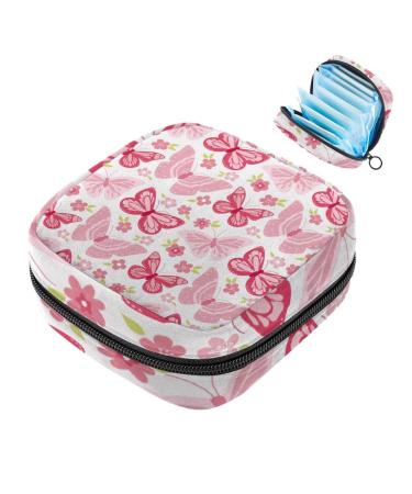Women's napkin storage bag pink-flying butterflies flower patterns menstrual cup portable women's bandages storage bags female menstruation first period bag