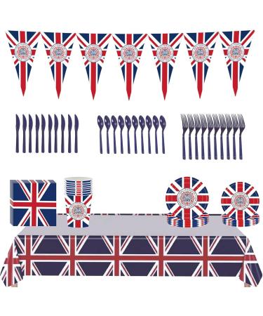 British Flag Plates | Union Jack Pattern Tableware Set Patriotic Decorations Convenient Plates for Girls Themed Parties Pochy Charles Memorial Set Crown - 9-piece Set - Buy Online on GoSupps.com