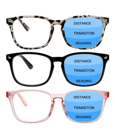 Sumkyle 3 Pack Progressive Multifocus Reading Glasses Blue Light Blocking Men Women Spring Hinges Square Computer Readers (3 pack multicolor 1.50) 3 Pack Multicolor 1.5 x