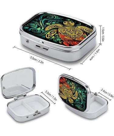 Pill Box Tribal Design with Turtle Print | 2 Compartment Portable Medicine Organizer | Decorative Metal Pill Case for Pocket or Purse - Buy Online on GoSupps.com