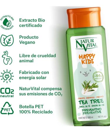  NaturVital NaturVital Happy Kids Tea Tree Children's Shampoo with certified natural and hypoallergenic organic tea extract free from parabens colorants and silicones 300 ml - Buy Online on GoSupps.com