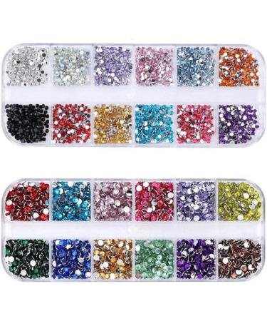 2Boxes 12 Grids Shiny Flat Back Rhinestones 3D Glitter Colorful 2mm 3mm Nail Art Rhinestones AB Crystal - Buy Online on GoSupps.com
