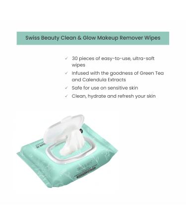 Clean & Glow Makeup Remover Wipes - Green Tea & Calendula Extracts | Hydrating Facial Wipes | 30 Count | International Shipping Available - Buy Online on GoSupps.com