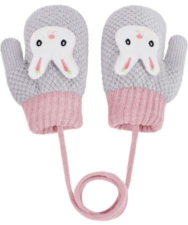 Toddlers Knitted Gloves Mittens with String - Warm Fleece Lined Cartoon Design - Xmas Gift - Age 0-3 - Blue - Buy Online on GoSupps.com