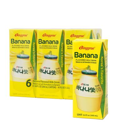 Binggrae Banana Flavored Milk (Pack of 6) Banana 6.8 Fl Oz (Pack of 6)