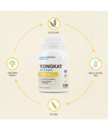 Puregen Labs Tongkat Ali Extract 200 to 1 for Men 1020mg per Serving High Potency Total 240 Capsules - Men's Health Support with 20mg Tribulus Terrestris | Non-GMO Gluten Free Made in USA - Buy Online on GoSupps.com