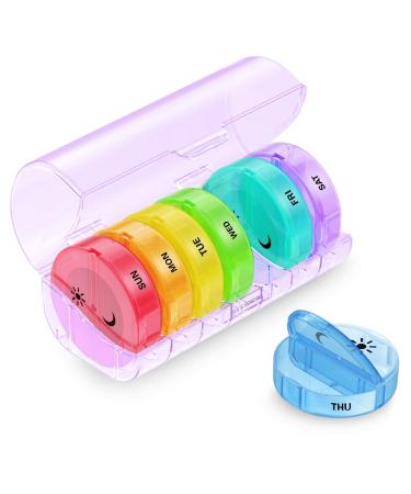 SUKUOS Tablet Dispenser Pill Dispenser 7 Day 3 Times a Day Solid Lockable Lid Essential Medication Aid for The Elderly Alzheimers & Dementia Patients Purple