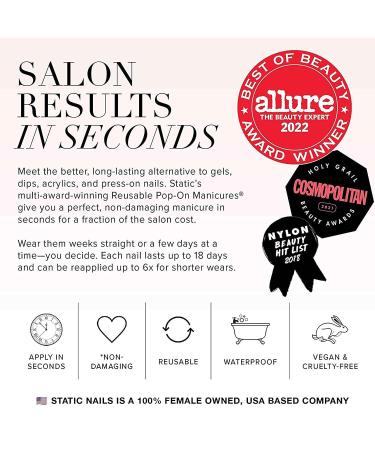 Static Nails Reusable Pop-On Manicure Set with U Make Me Blush Square Design - Non-Damaging Glue-On Nails for a Fake Acrylic Press On Nail Look - Buy Online on GoSupps.com