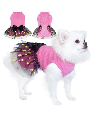 TONY HOBY Dog Dress, Outfits Dog Party Dress, Dog Princess Dress with Lace, Dog Skirt Soft and Breathable for Small Medium Dog (Pink, S) Small Pink