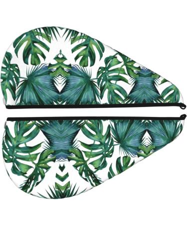 Green Banana Leaves Print Coral Velvet Dry Hair Cap - Absorbent Towel Wrap for Women | Perfect for Wet Hair Swimming Pool & Travel - Buy Online on GoSupps.com