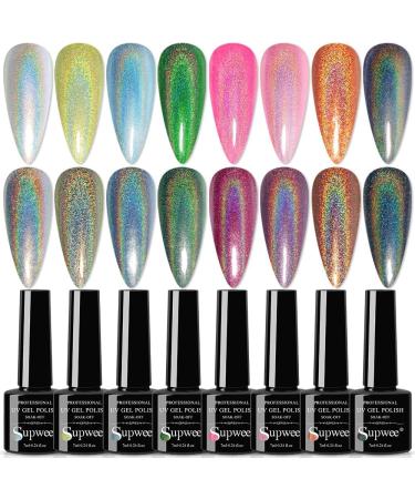8PCS/6PCS Gel Nail Polish Set Holographic Gel 7ml Colorful Super Laser Shiny Varnish Semi Permanent UV Nails Art Lacquers - (Color: SE-Set042-Box) - Buy Online on GoSupps.com