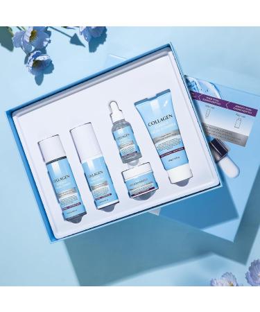 AOPEIBOTO Collagen Skin Care Sets 5 Pcs Facial Set for Skin Care for Women with Cleanser Serum Toner Lotion & Cream for Firming Skin Reduce Wrinkles - Buy Online on GoSupps.com