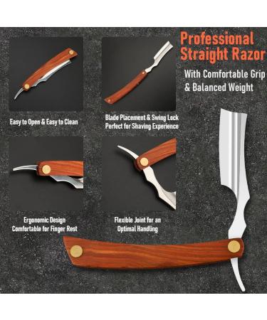 Stainless Steel Cut Throat Razor Kit with Leather Sharpener - Straight Razor for Barber & Home Shaving - Single Edge Blades - Ideal Men's Gift - Buy Online on GoSupps.com
