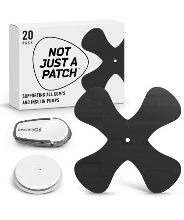 Not Just A Patch X-Patch CGM Sensor Patches (20 Pack) - Water Resistant & Durable for Active Lifestyle for 10-14 Days - Dexcom G6 Adhesive Patches, Omnipod & Freestyle Libre 2 Sensor Covers in Black