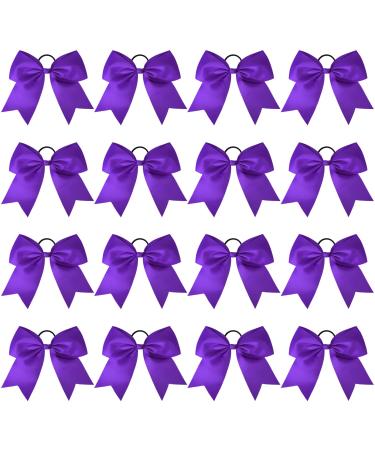 DEEKA 16PCS 8 Large Cheer Bows Ponytail Holder Handmade for Girls Teens Softball Cheerleader Sports -Purple 8 Inch(Pack of 16) Purple