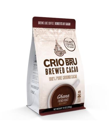 Crio Bru Brewed Cacao Ghana French Roast 10oz Bag - Coffee Alternative Natural Healthy Drink | 100% Pure Ground Cacao Beans | 99.99% Caffeine Free, Keto, Low Carb, Paleo, Non-GMO 10 Ounce (Pack of 1)