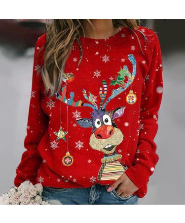 Christmas Reindeer Print Sweatshirt for Women | Funny and Cute Crewneck Pullover Top | X-Large | Great Holiday Gift for Teen Girls - Buy Online on GoSupps.com