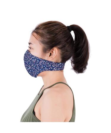 LOFBAZ Cloth Face Coverings Print Neck Strap Comfort with Nose Wire Filter Pocket Washable Adjustable Reusable Floral Navy Blue Adult M