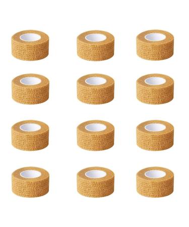 sansheng 1Inch Self Adherent Cohesive Wrap Bandages Brown Athletic Tape for Wrist Ankle Hand etc(12 Pack) Skin Color/12pcs