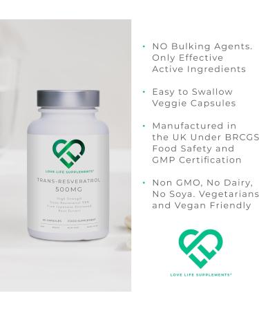High Strength 98% Purity Trans-Resveratrol Capsules - 500mg x 60 | Japanese Knotweed Extract | 3rd Party Tested | Pure Fill Formula - Buy Online on GoSupps.com
