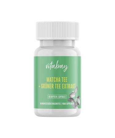 Vitabay Matcha tea 300mg and green tea extract 700 mg 90 vegetarian capsules with EGCG and polyphenols contains amino acid and tannins bioavailing Made in Germany