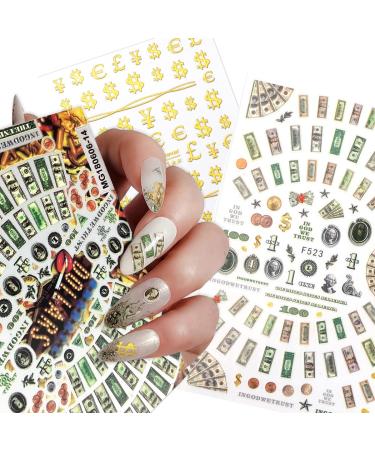 3 Sheets Nail Art Decals of 100 Dollar Sign Bill Nail Accessories Paper Money Design Treasure Currency Nail Stickers Tip
