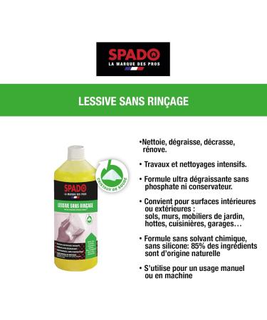 SPADO Pro Leave-In Washing Detergent Multi Surface Cleans Degreases and Degreases Manual or Machine Phosphate Free No Preservatives Liquid 1 L Made in France - Buy Online on GoSupps.com