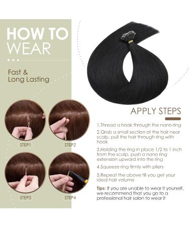 Silk-co Nano Ring Hair Extensions 1g/s Pre Bonded 50g Nano Tip Bondings 100% Real Remy Human Hai 50 Strands 1g/s #01 Jet Black 20 Inch - Buy Online on GoSupps.com