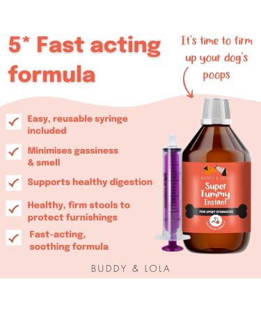 Buddy & Lola Fast-Acting Dog Diarrhea Treatment with Electrolytes - 20 Servings - Tummy Settler For Dogs All Breeds Sizes and Ages - Syringe Included 100 ml (Pack of 1) - Buy Online on GoSupps.com