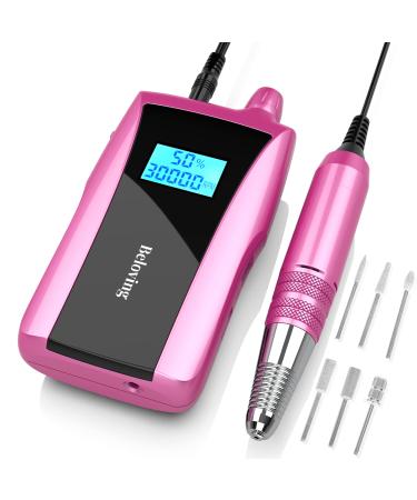 Beloving Portable Nail Drill Machine 30000RPM Rechargeable Electric Nail File Professional with Speed Display Sanding Bands and Bits Efile for Acrylic Dip Gel Nails Manicure Pedicure Home Salon Use Purple