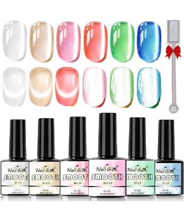 Jelly Glass Cat Eye Gel Nail Polish Set Upgraded Smooth Magnetic Cats Eye Gel Polish with Magnet Stick Pink Blue Green Ceramic Shimmer Velvet Translucent Cats Eye Gel Soak Off Salon Quality - Buy Online on GoSupps.com