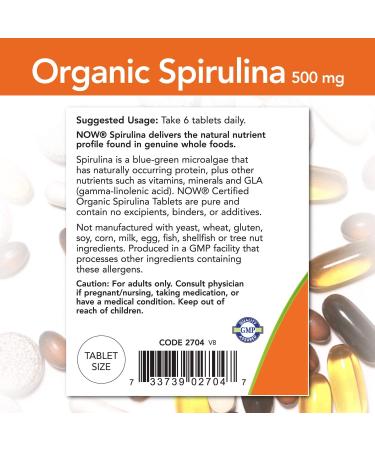Now Foods Organic Spirulina 500 mg - 180 Tablets | Superfood Supplement - Buy Online on GoSupps.com