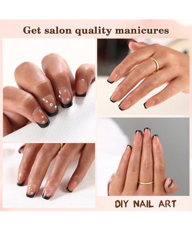 French Tip Press on Nails | Brown Black Short Square Soft Gel Nail Tips | 150pcs 3-in-1 Pre-lasting Acrylic Fake Nails for Women - Buy Online on GoSupps.com