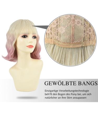 Parxitn Short Bob Wig with Ponytail - Natural Ombre Valentine Rosa Synthetic Hair | Colorful Curly Wigs for Daily Party Halloween & Cosplay - Buy Online on GoSupps.com