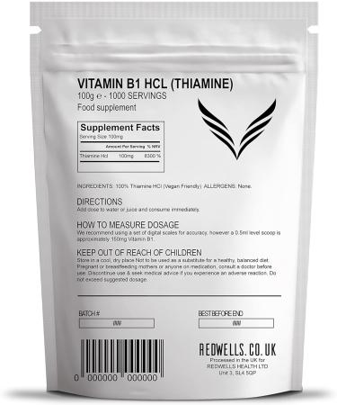 Vitamin B1 Powder Thiamine Hcl | REDWELLS | GMO-Free Vegan Formula | 100g Pack - Buy Online on GoSupps.com