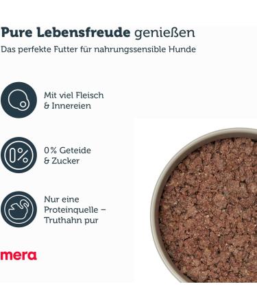 Mera Pure Sensitive Turkey Dog Food (6x400g) - Grain-Free High Meat Content 100% Animal Protein for Sensitive Dogs - Buy Online on GoSupps.com