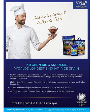 Kitchen King Basmati Rice - 10 LB Bag - World's Longest and Always Fluffy NON-GMO Aged Rice - Buy Online on GoSupps.com