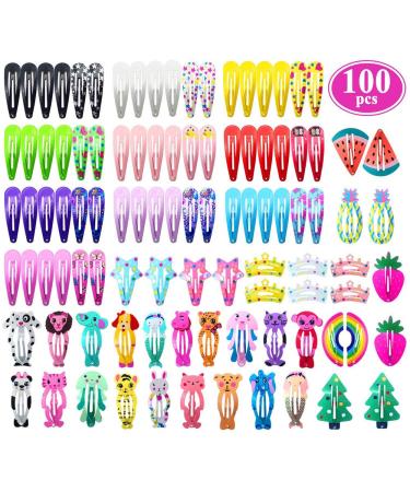Jascherry 100 Pcs Cute Hair Clips for Girls - Mixed Grain Fruit & Animal Patterns - 49 Color Metal Hair Accessories - Buy Online on GoSupps.com