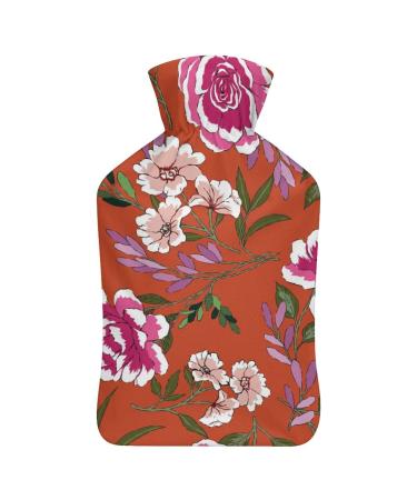 Vintage Flowers Hot Water Bottle With Cover Plush Bed Bottle Hand Warmer For Adults And Children 26.5X15.3cm