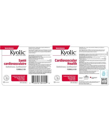 Kyolic - Cardiovascular Health Formula 109 120 Capsules - Reduce Elevated Blood Lipid Levels in Adults - Source of Antioxidant - Combination of Nattokinase and Suntheanine with Aged Garlic Extract 120 count (Pack of 1) - Buy Online on GoSupps.com