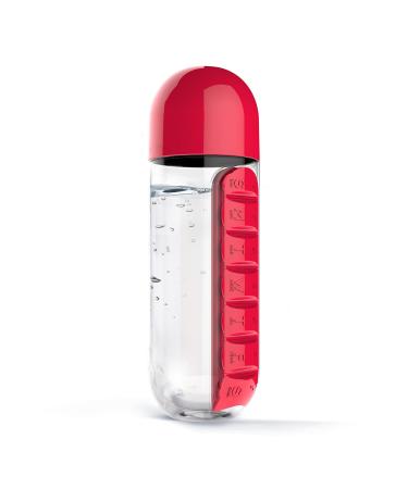 Asobu Combine Daily Pill Box Organizer with Water Bottle 20 oz (Red)