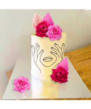 JeVenis Rosa Acrylic Minimalist Art Lady Face Cake Topper Pink Rose Cake Topper Gold Palm Leaves Wedding Cake Toppers for Wedding Bridal Shower Birthday Party - Buy Online on GoSupps.com