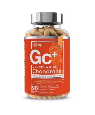 Glucosamine Chondroitin MSM Boswellia Serrata Hyaluronic Acid Supplement - Essential Elements | Joint Support Antioxidant Supplement for Flexibility - 90 Capsules 90 Count (Pack of 1)