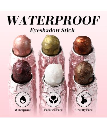 Eyeshadow Stick Set - Metallic Shimmer Cream Pencil & Brush for Waterproof Sparkling Eye Makeup | 6 Colors - Perfect for Girls & Women - Buy Online on GoSupps.com