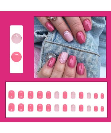 24Pcs Square Short Nude & Pink Press On Nails - Glitter Acrylic French Tips for Women & Girls - Buy Online on GoSupps.com