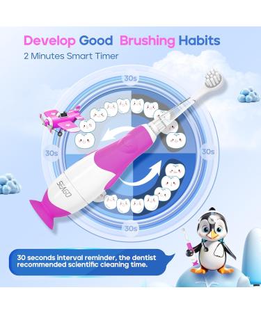SEAGO Toddler Electric Toothbrush for Ages 0-3 | Smart Timer Suction Base & 4 Brushheads - Purple-C - Buy Online on GoSupps.com