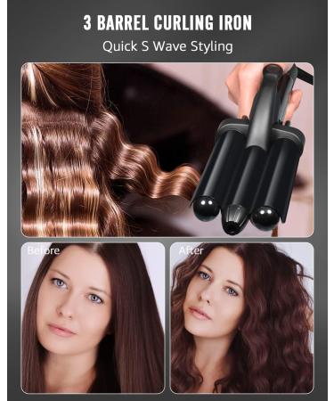 Hair Waver  3 Barrel Curling Iron for Beachy Waves  Hair Crimper with LCD Temp Display  Ceramic Tourmaline Triple Barrels Curling Wand  Beach Waver Curling Iron with Dual Voltage  Black - Buy Online on GoSupps.com